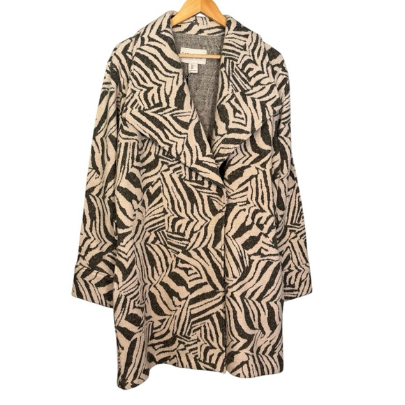 NWT Rachel Zoe Grey Cream Wool Blend Cocoon Coat Zebra Print Medium‎ - Picture 1 of 13